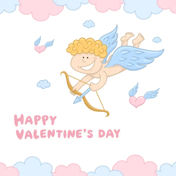 Funny Little Cupid With Bow And Arrow — Stock Vector