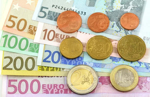 Euro notes and coins. — Stock Photo, Image