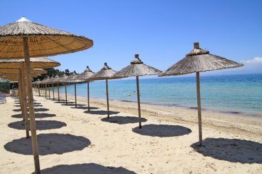 Deniz kenarında hasır şemsiyeler