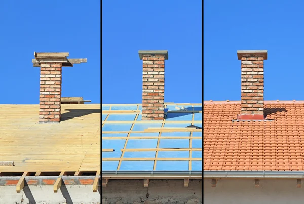 Three phases of a roof construction. — Stock Photo, Image