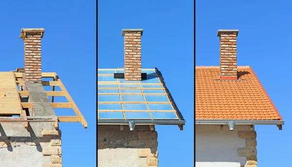 Три этапа строительства крыши . — стоковое фото