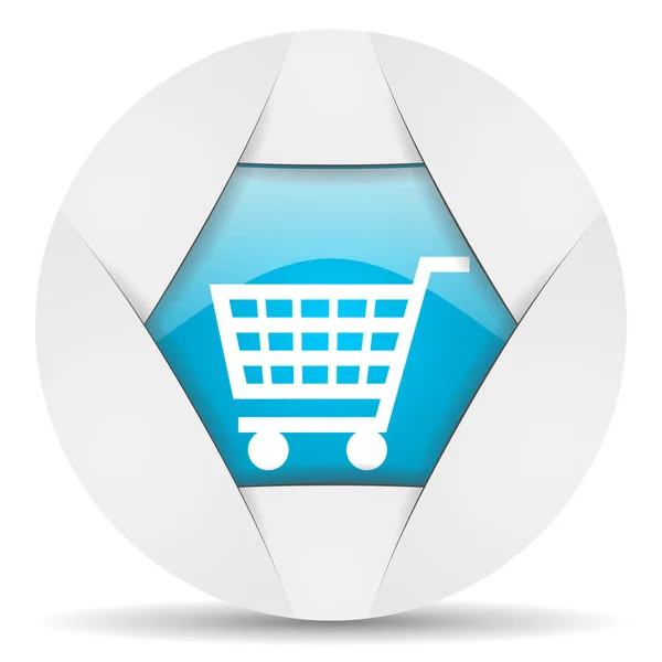 Carrinho de compras redonda ícone web azul no fundo branco — Fotografia de Stock