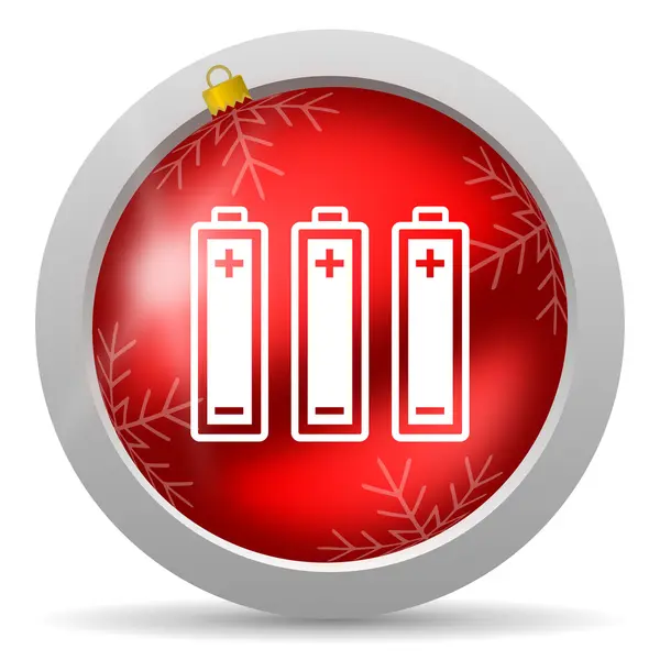 Batteries red glossy christmas icon on white background — Stock Photo, Image