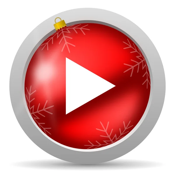 Play red glossy christmas icon on white background — Stock Photo, Image