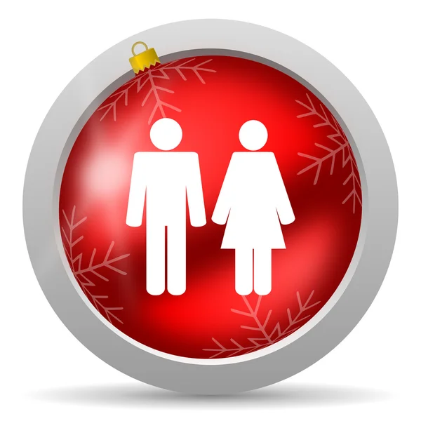 夫妇在白色背景上的红色光泽圣诞节图标 — 图库照片