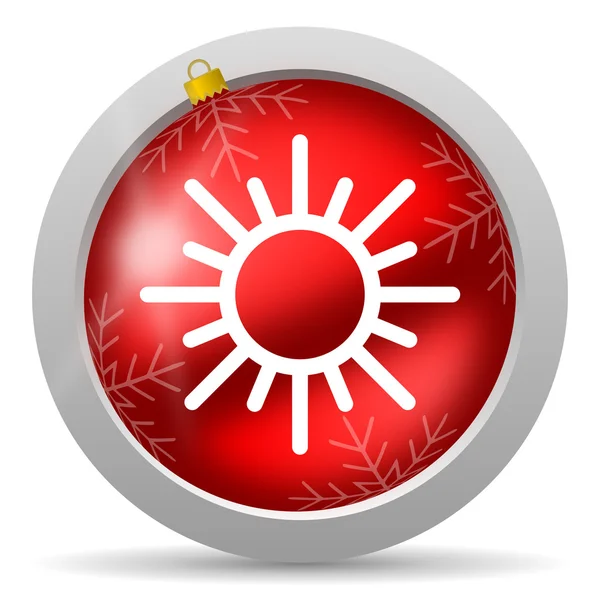Sol vermelho brilhante ícone de Natal no fundo branco — Fotografia de Stock