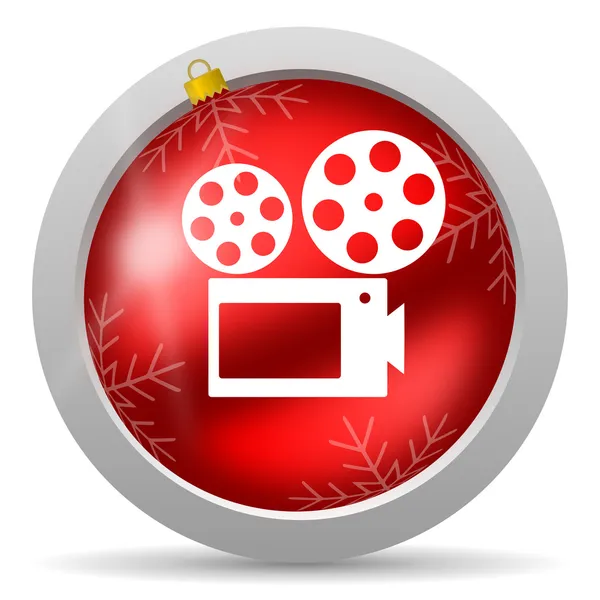 Cinema vermelho brilhante ícone de Natal no fundo branco — Fotografia de Stock