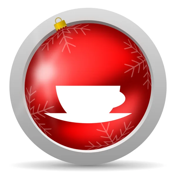 Xícara de café vermelho brilhante ícone de Natal no fundo branco — Fotografia de Stock
