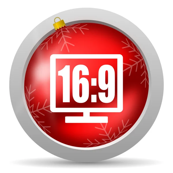 16 9 display red glossy christmas icon on white background — Stock Photo, Image