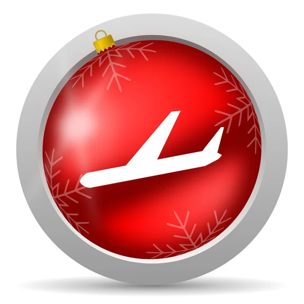 Airplane red glossy christmas icon on white background — Stock Photo, Image