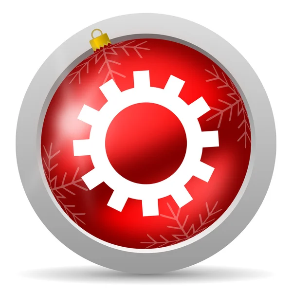 Gears red glossy christmas icon on white background — Stock Photo, Image