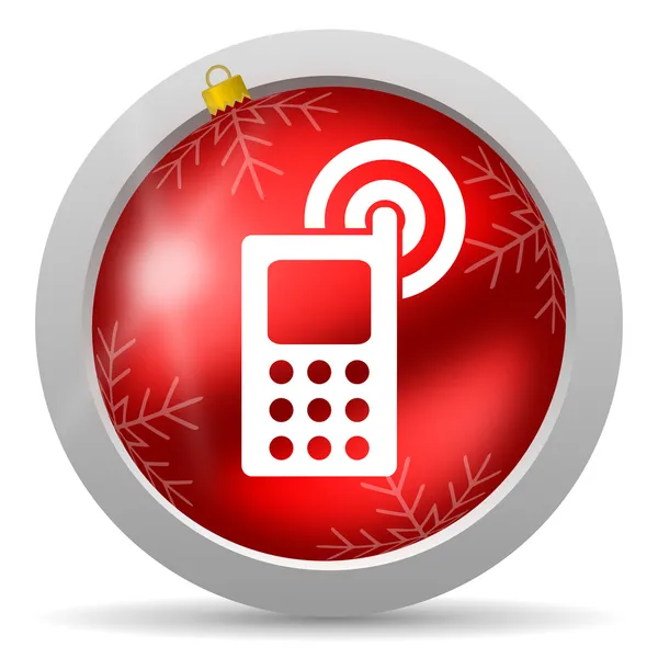 Мобільний телефон червоний глянсовий різдвяний значок на білому тлі — стокове фото