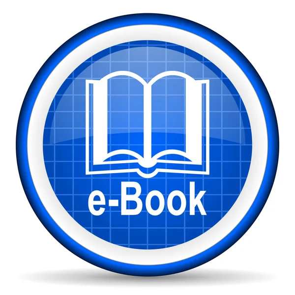 E książka błyszczący ikona na białym tle niebieski — Zdjęcie stockowe