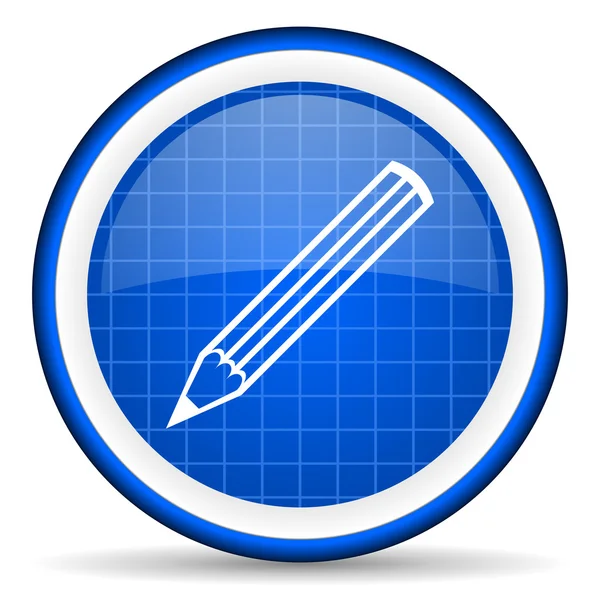 Pencil blue glossy icon on white background — Stock Photo, Image