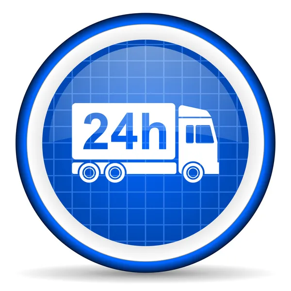 Lieferung 24h blaues Hochglanz-Symbol auf weißem Hintergrund — Stockfoto