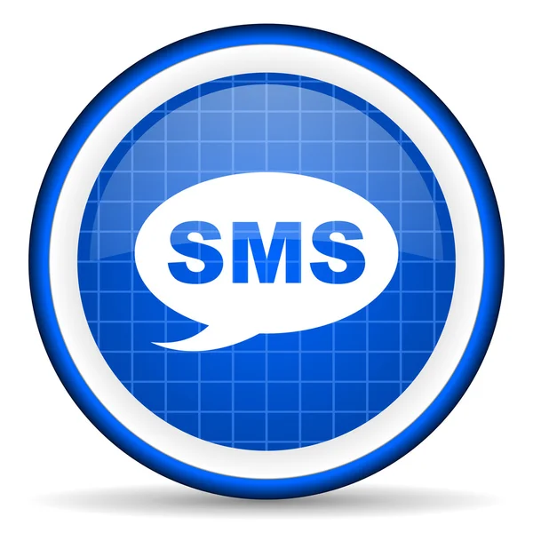 SMS blauw glanzende pictogram op witte achtergrond — Stockfoto