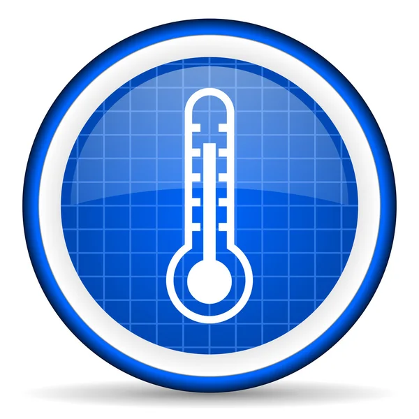 Termometer biru ikon mengkilap pada latar belakang putih — Stok Foto