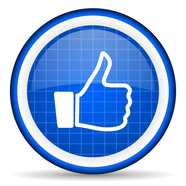 Modrý lesklý ikonu na bílém pozadí s prstem — Stock fotografie