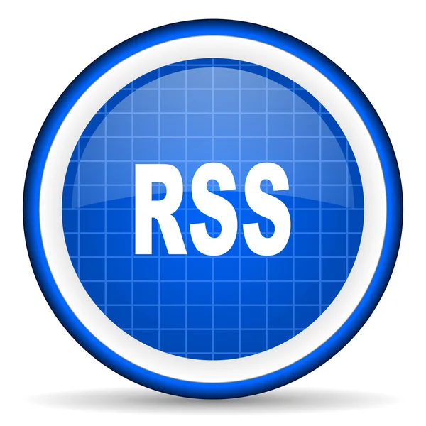 Rss icono brillante azul sobre fondo blanco — Foto de Stock