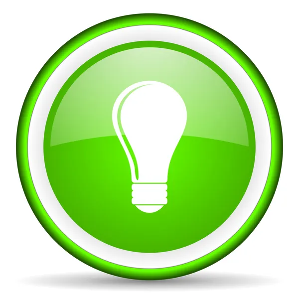 Glühbirne grün glänzend Symbol auf weißem Hintergrund — Stockfoto