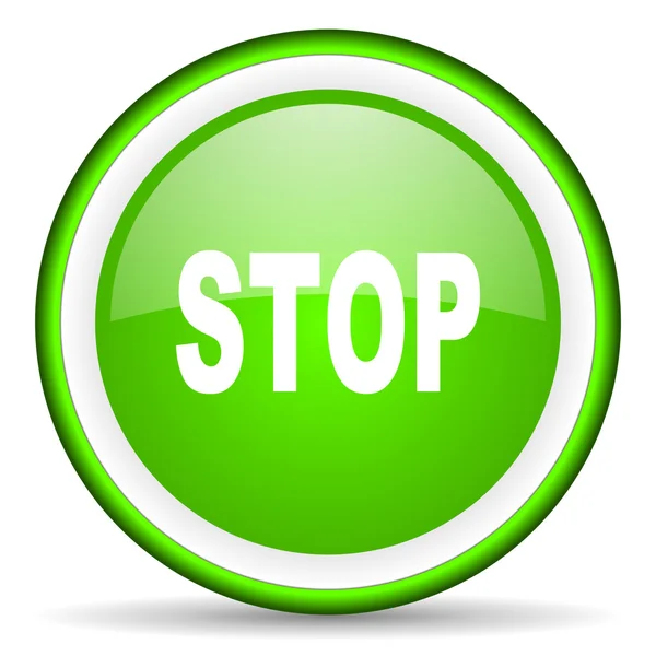 Stop green glossy icon on white background — Stock Photo, Image