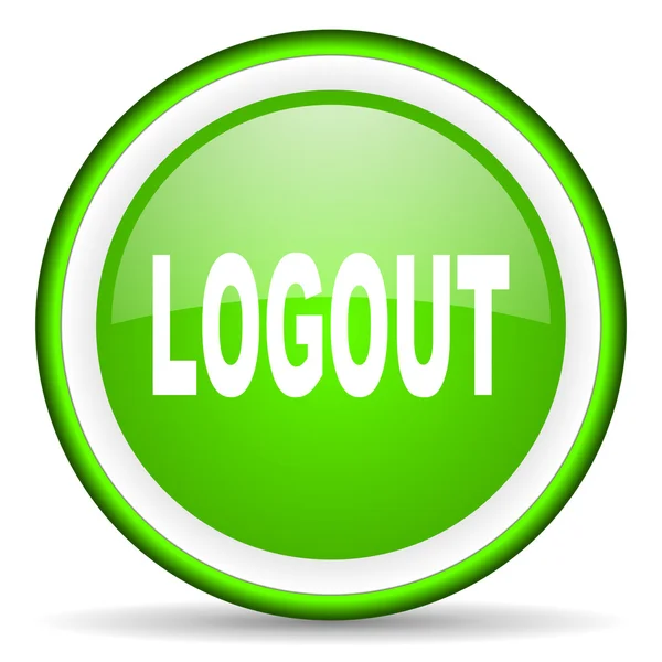 Logout green glossy icon on white background — Stock Photo, Image