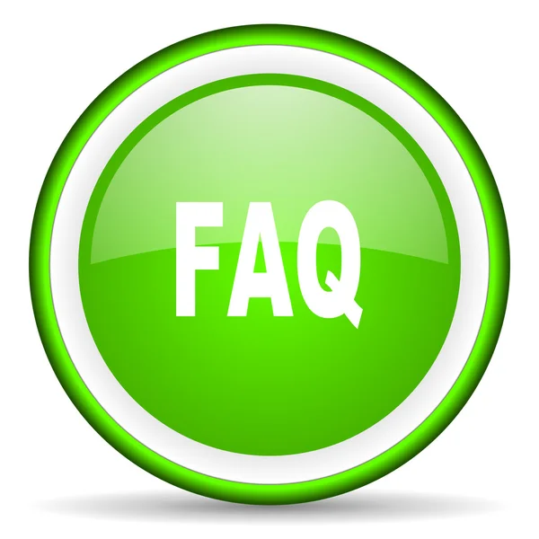 FAQ groene glanzende pictogram op witte achtergrond — Stockfoto