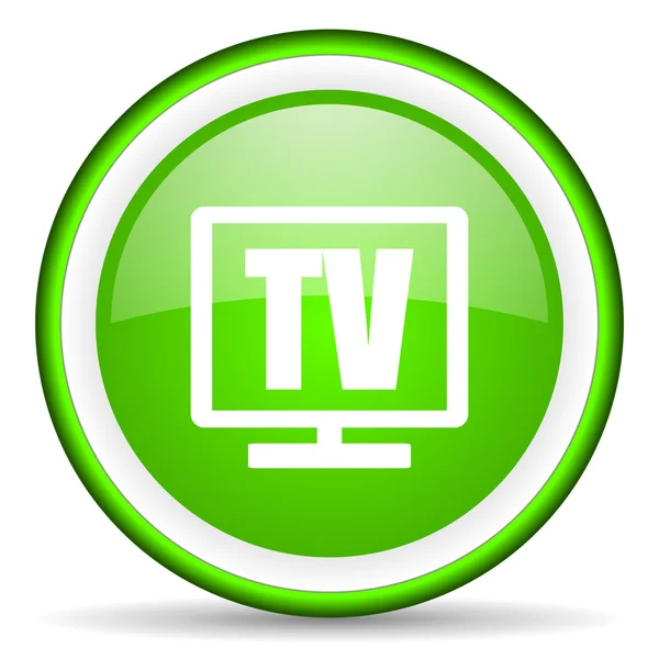 白い背景の上テレビ緑の光沢のあるアイコン — ストック写真