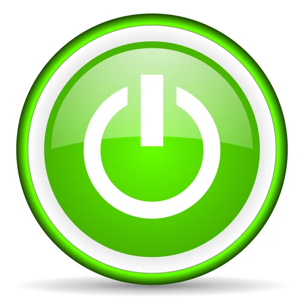 Power green glossy icon on white background — стоковое фото