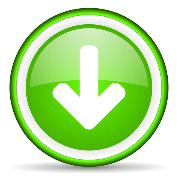 Seta para baixo ícone brilhante verde no fundo branco — Fotografia de Stock