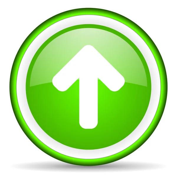 Seta para cima ícone brilhante verde no fundo branco — Fotografia de Stock