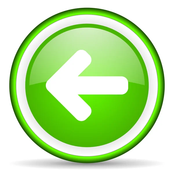 Levá zelená lesklá ikona šipky na bílém pozadí — Stock fotografie