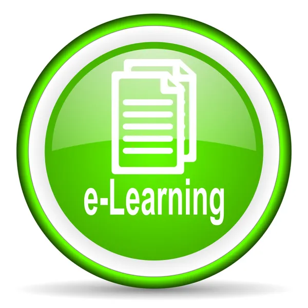 E-lärande gröna glänsande ikonen på vit bakgrund — Stockfoto