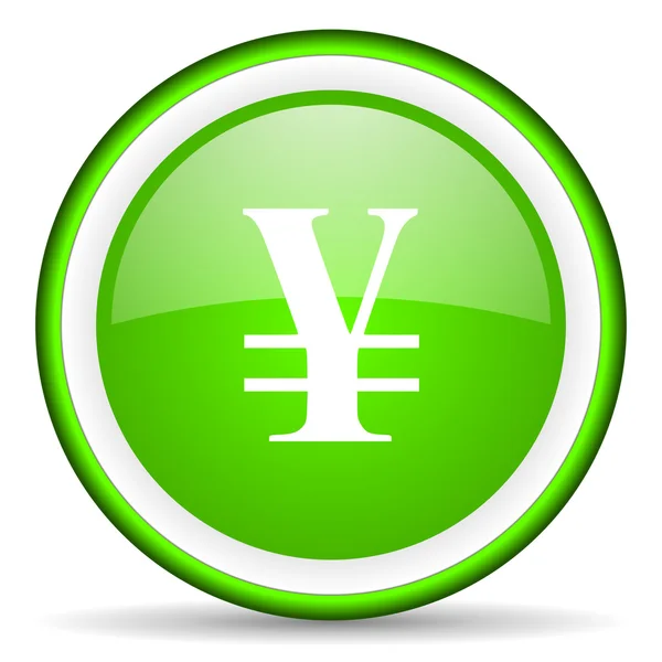 Icona lucida verde yen su sfondo bianco — Foto Stock