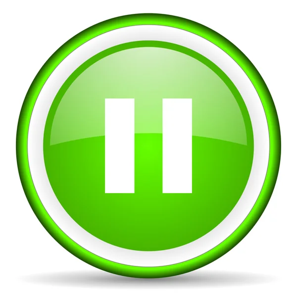 Pause green glossy icon on white background — Stock Photo, Image