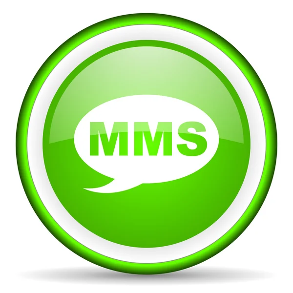 MMS groene glanzende pictogram op witte achtergrond — Stockfoto