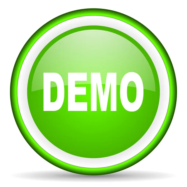 Demo green glossy icon on white background — Stock Photo, Image