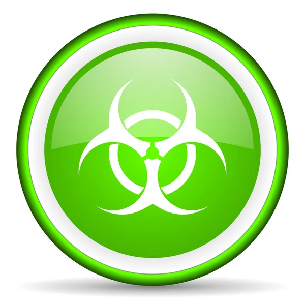 Beyaz arka planda virüs yeşil parlak simgesi — Stok fotoğraf