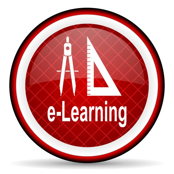 E-learning rode glanzende pictogram op witte achtergrond — Stockfoto