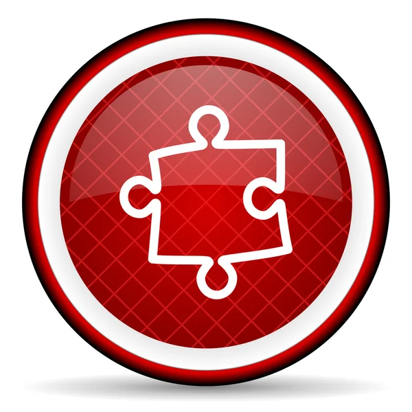 Puzzel rode glanzende pictogram op witte achtergrond — Stockfoto