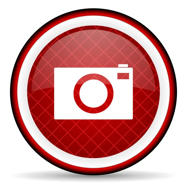 Röd glansig kamerasymbolen på vit bakgrund — Stockfoto