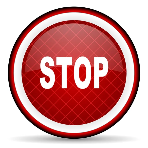 Stop icona lucida rossa su sfondo bianco — Foto Stock