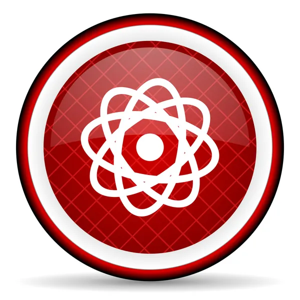 Átomo ícone brilhante vermelho no fundo branco — Fotografia de Stock