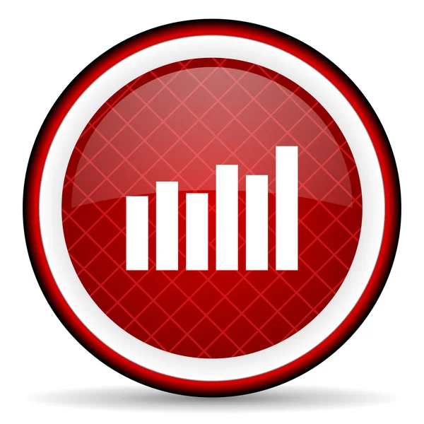 Gráfico de barras ícone brilhante vermelho no fundo branco — Fotografia de Stock