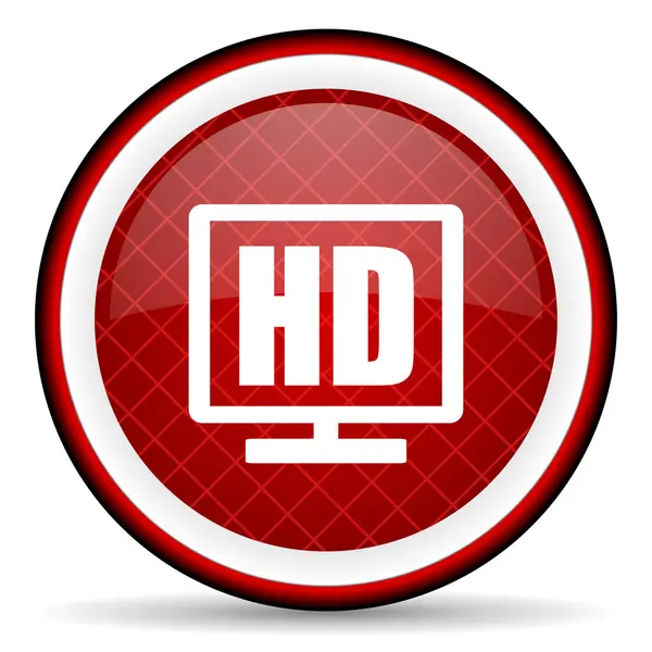 Hd display red glossy icon on white background — Stock Photo, Image