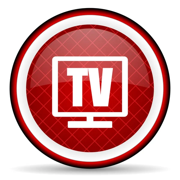 Tv icona lucida rossa su sfondo bianco — Foto Stock