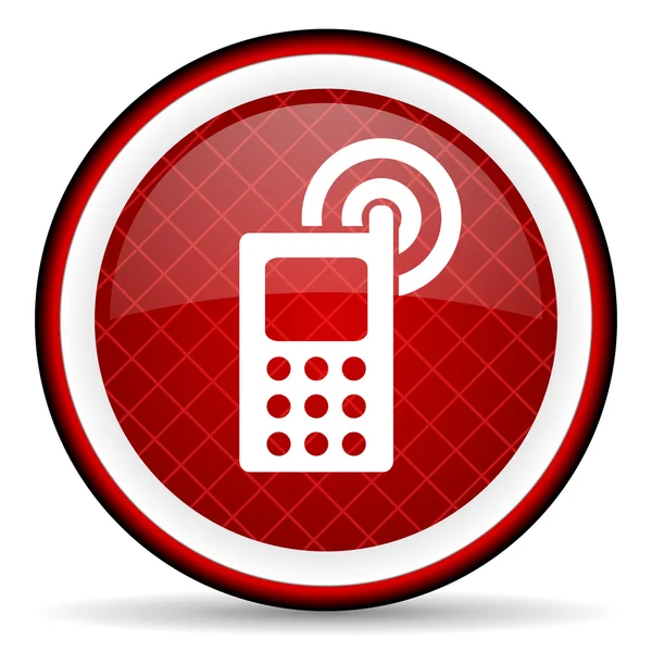 Мобільний телефон червона глянсова іконка на білому фоні — стокове фото