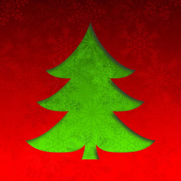 Karácsonyfa illusztráció hópelyhek, piros háttér — Stock Fotó