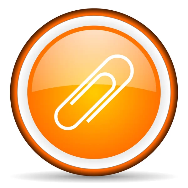 Ikona s kancelářskou sponkou oranžový lesklý kruh na bílém pozadí — Stock fotografie