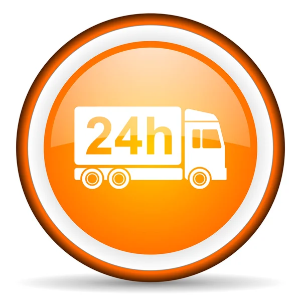 Delivery 24h orange glossy circle icon on white background — Stock Photo, Image